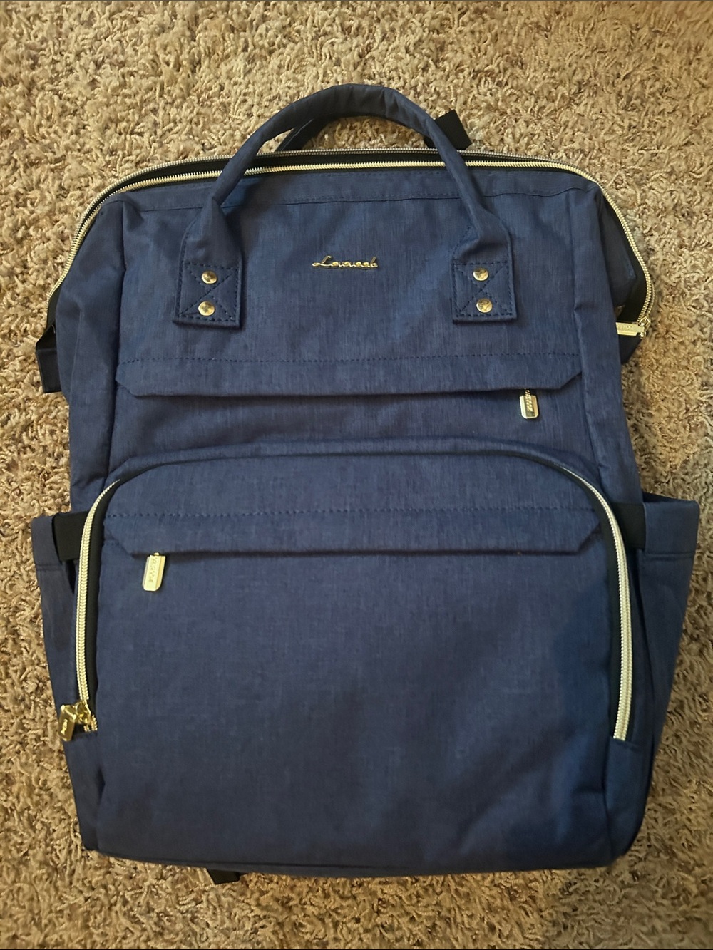 Lovevook Navy Men's Backpack with Gold Accents